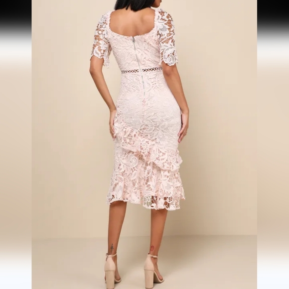Lulu's Blush Pink Lace Midi Dress Size Xlarge 💜 - Picture 4 of 8